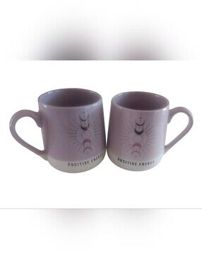 Set/2 Positive Energy Celestial Ceramic Large Mugs Lavender/White